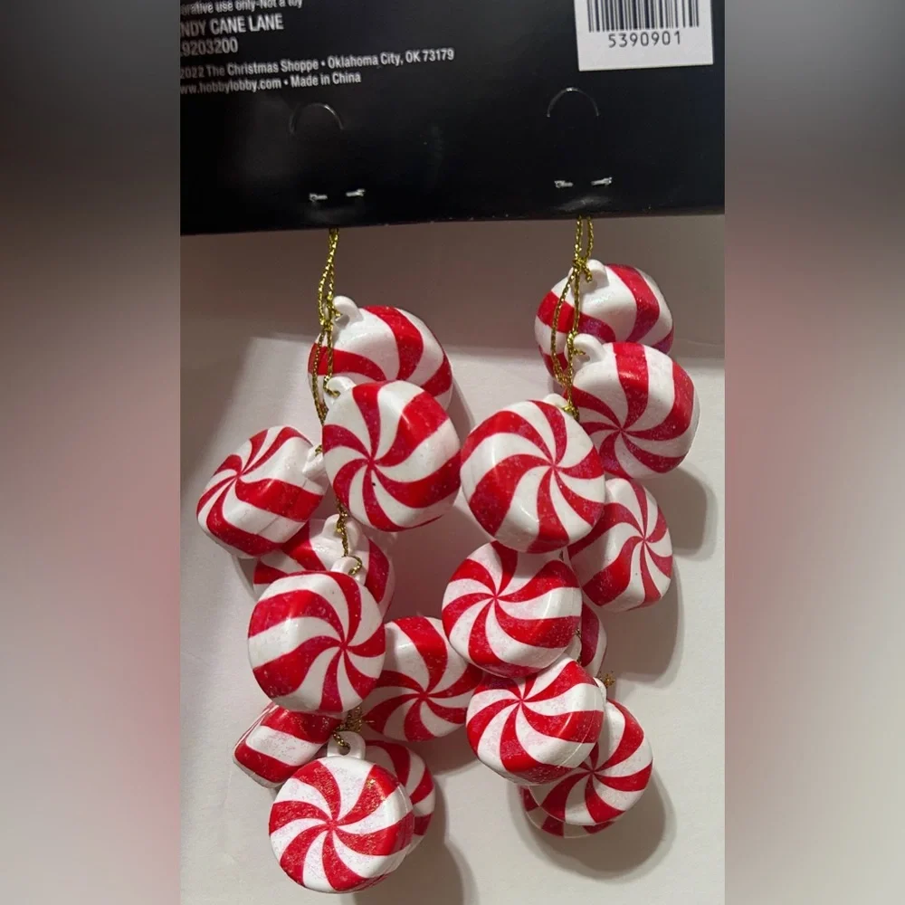 Christmas Shoppe Sugared Candy Peppermints Christmas Ornaments 5” Set of 2 NEW